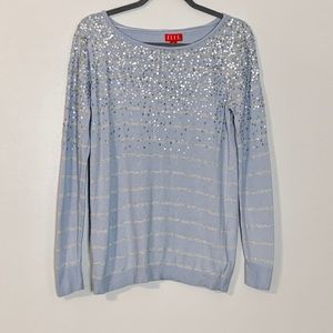 ELLE Lavender Gray Sequin Pullover Sweater Sz M